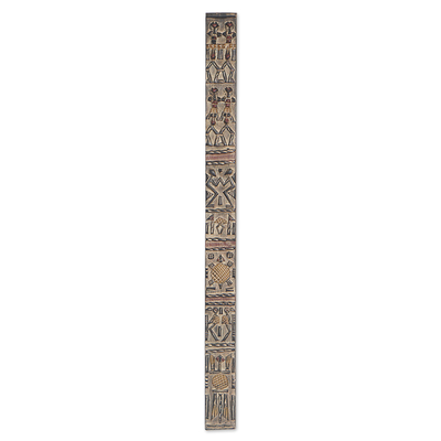 Panel en relieve de caoba - Panel de relieve de pared de caoba similar a un tablero dogon ghanés