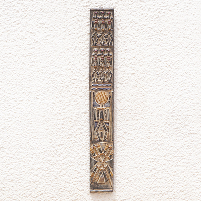 Panel en relieve de caoba - Tablero Dogon Panel en Relieve de Caoba Tallado y Pintado a Mano