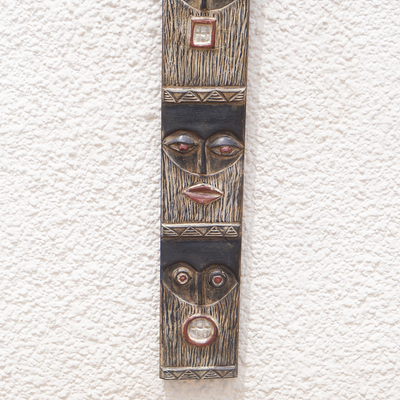 Mahogany relief panel, 'Simbisa Dogon Board' - Mahogany Wall Relief Panel Carved & Painted by Hand in Ghana