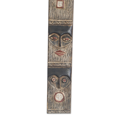 Mahogany relief panel, 'Simbisa Dogon Board' - Mahogany Wall Relief Panel Carved & Painted by Hand in Ghana