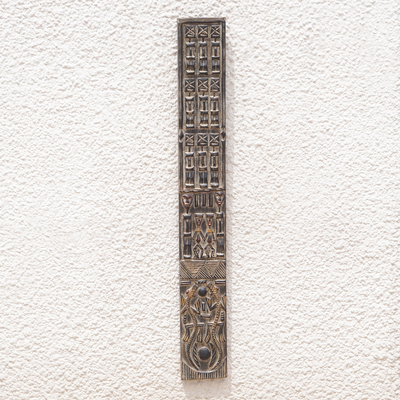 Mahogany relief panel, 'Pusiga Dogon Board' - Mahogany Wall Relief Panel Carved and Painted by Hand