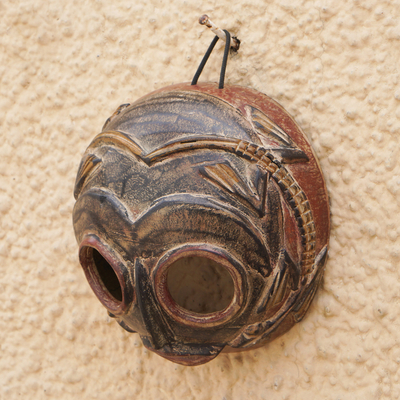 African calabash mask, 'Mossi Ancestor' - Hand-Painted African Calabash Mask in a Dark Palette