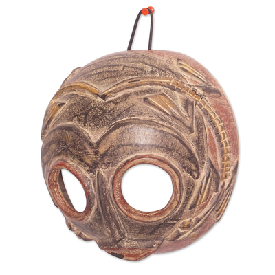 Afrikanische Kalebasse-Maske - Handbemalte afrikanische Kalebasse-Maske in einer dunklen Palette