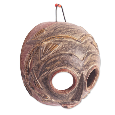 Afrikanische Kalebasse-Maske - Handbemalte afrikanische Kalebasse-Maske in einer dunklen Palette