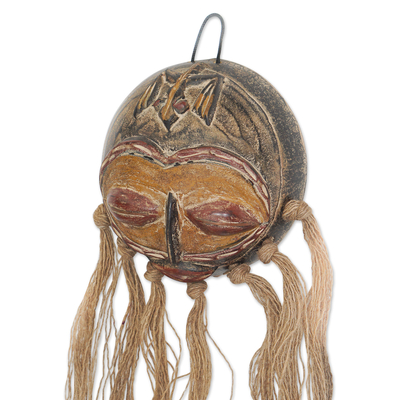 African calabash mask, 'Ghana's Reflections' - Hand-Painted Traditional African Calabash Mask from Ghana