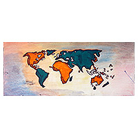 'World Map Lives' - Signed Impressionist Acrylic Painting of a Vivacious World