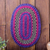 Raffia wall art, 'Queen's Happiness II' - Handwoven Oval Cerise and Sapphire Raffia Wall Art