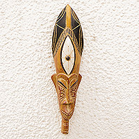 African wood mask, 'Amahle' - Hand-Painted African Sese Wood Mask with Brass and Aluminum