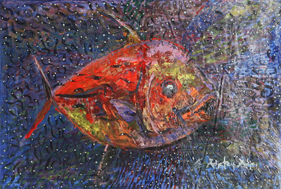 'Predator' - Signed Impressionist Acrylic Painting of Wild Fish