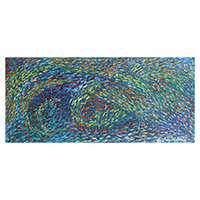 'Belleza de la naturaleza' - Pintura multicolor expresionista sin estirar de cardumen de peces