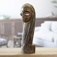 Wood sculpture, 'Altar to Beauty' - Handcrafted Sese Wood and Aluminum Sculpture from Ghana