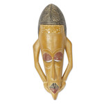 African wood mask, 'Majestic Features' - African Wood Wall Mask Hand-Carved & Hand-Painted in Ghana