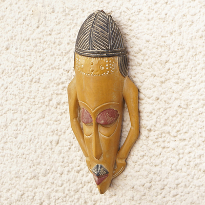 African wood mask, 'Majestic Features' - African Wood Wall Mask Hand-Carved & Hand-Painted in Ghana