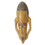 African wood mask, 'Majestic Features' - African Wood Wall Mask Hand-Carved & Hand-Painted in Ghana