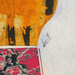 Fabric collage wall art, 'The Power Belongs to You' - Batik Fabric Collage Framed Wall Art in Yellow and Pink