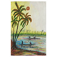 'Cruising by Canoe' - Pintura acrílica impresionista sin estirar del río
