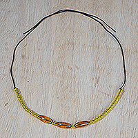 Recycled glass beaded anklet, 'Bold Dame' - Handcrafted Yellow and Orange Glass Beaded Anklet