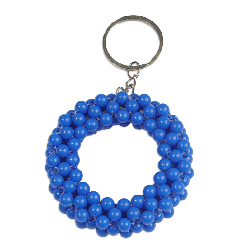 Handcrafted Blue Recycled Plastic Beaded Key Chain - Blue Endlessness ...