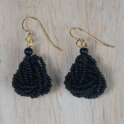 Long Gold Chevron Earrings with Pearl and Black Beads - Nest Pretty Things