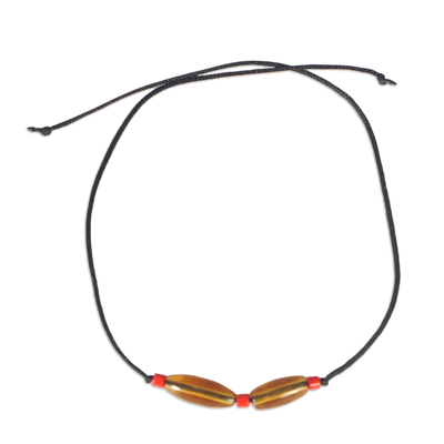 Recycled glass beaded anklet, 'Beautiful Dame' - Handcrafted Orange and Red Glass Beaded Anklet