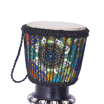 Wood djembe drum, 'Kotobabi Melodies' - Leaf and Tree-Themed Black Sese Wood Djembe Drum