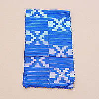 Bufanda de algodón, 'Sapphire Signals' - Bufanda de algodón geométrica tejida a mano en zafiro