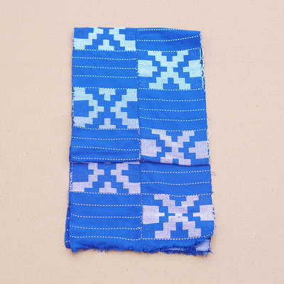 Bufanda de algodón - Bufanda de algodón geométrica tejida a mano en zafiro