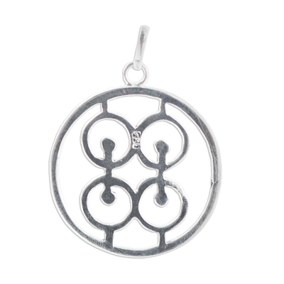 Sterling silver pendant, 'Commitment Core' - Sterling Silver Round Pendant with Modern Icon from Ghana