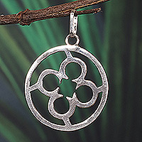 Sterling silver pendant, 'Loyalty Core' - Sterling Silver Round Pendant with Clover-Inspired Icon