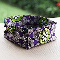 Cotton basket napkin, 'Amethyst Spring' - Handcrafted Floral Amethyst and Lime Cotton Basket Napkin