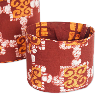 Cestas de batik de algodón (juego de 3) - Juego de 3 cestas de algodón con patrón Russet Batik Dwennimmen
