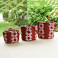 Cotton batik baskets, 'Russet Mpatapo' (set of 3) - Set of 3 Cotton Baskets with Russet Batik Mpatapo Pattern