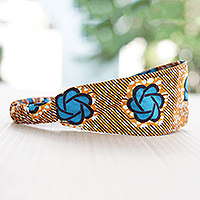 Diadema de algodón, 'Sunrise Crown' - Diadema de algodón con estampado azul y naranja hecha a mano