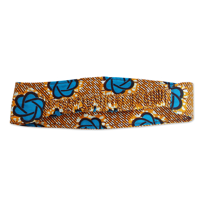 Cotton headband, 'Sunrise Crown' - Handcrafted Blue and Orange Patterned Cotton Headband