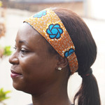 Cotton headband, 'Sunrise Crown' - Handcrafted Blue and Orange Patterned Cotton Headband