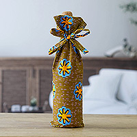 Cotton wine bottle cover, 'Cheerful Toast' - Colorful Handmade 100% Cotton Wine Bottle Cover from Ghana