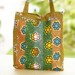 Cotton tote bag, 'Summer Lady' - Handmade Patterned Yellow and Green Cotton Tote Bag