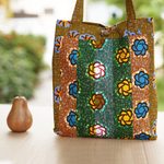 Cotton tote bag, 'Summer Lady' - Handmade Patterned Yellow and Green Cotton Tote Bag