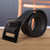 Leather belt, 'Distinct Squared' - Dark Black Leather Belt with Square Buckle from Ghana