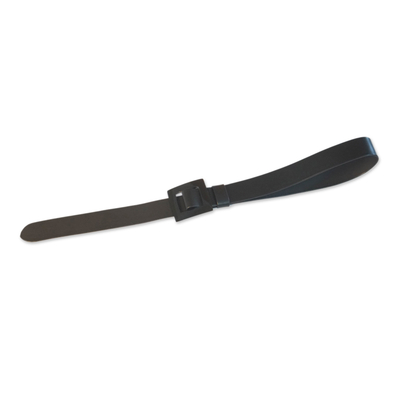 Cinturón de cuero - Cinturón de cuero negro oscuro con hebilla cuadrada de Ghana