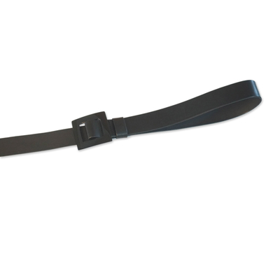 Leather belt, 'Distinct Squared' - Dark Black Leather Belt with Square Buckle from Ghana