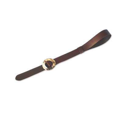 Cinturón de cuero - Cinturón de piel color chocolate con símbolo de Aya Adinkra de Ghana