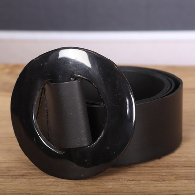 Cinturón de cuero - Cinturón de cuero negro con símbolo de Aya Adinkra de Ghana
