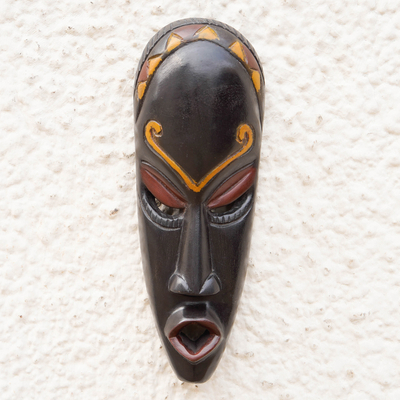 Máscara de madera africana - Máscara de madera de sésé africana tallada a mano con detalles pintados