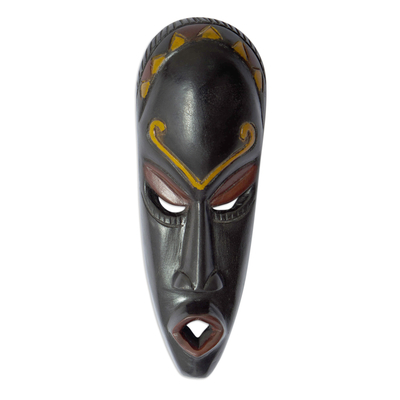 Afrikanische Holzmaske, „Tumi Wura“ – handgeschnitzte afrikanische Sese-Holzmaske mit bemalten Akzenten
