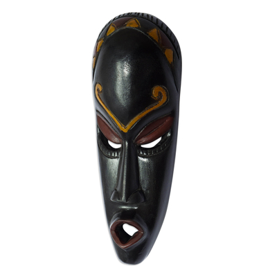 Afrikanische Holzmaske, „Tumi Wura“ – handgeschnitzte afrikanische Sese-Holzmaske mit bemalten Akzenten