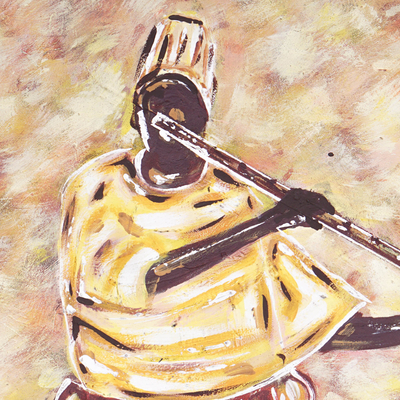 'Harmony' - Acrylic Expressionist Painting of African Man Playing Flute