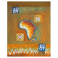 'Patria' - Acrílico sobre papel de cáscara de huevo Pintura moderna de mapa africano