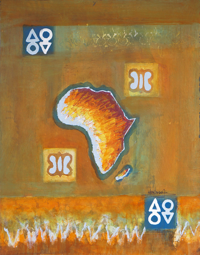'Motherland' - Acrílico sobre papel de cáscara de huevo Pintura moderna de un mapa africano