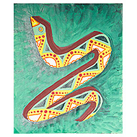 'Anguila colorida' - Pintura moderna acrílica de anguila con motivos geométricos